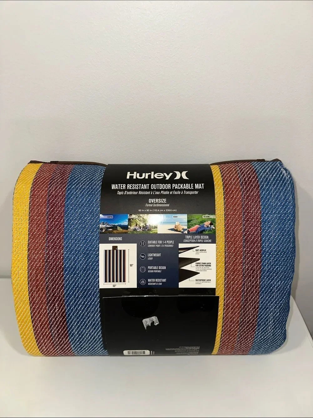 Hurley Oversized Water Resistant Outdoor Packable Tapestry Stripe Mat